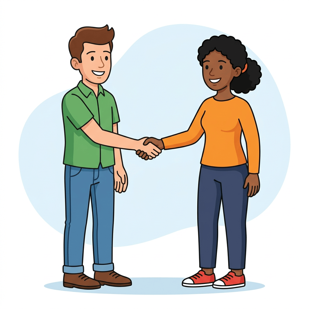 Two people smiling and shaking hands